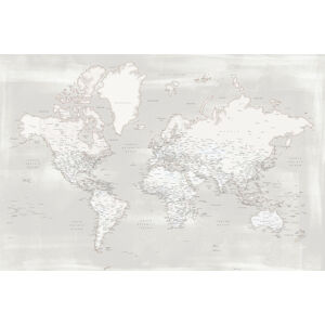 Mapa Rustic distressed detailed world map in warm neutrals, Blursbyai, (40 x 26.7 cm)