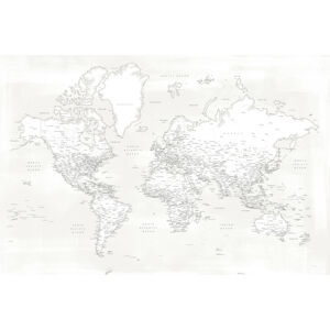 Mapa Almost white detailed world map, Blursbyai, (40 x 26.7 cm)