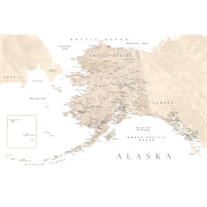 Mapa Detailed map of Alaska in neutral watercolor, Blursbyai, (40 x 26.7 cm)