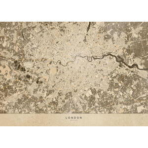 Mapa Sepia vintage map of London, Blursbyai, (40 x 30 cm)