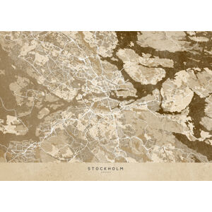 Mapa Sepia vintage map of Stockholm, Blursbyai, (40 x 30 cm)