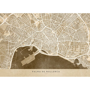 Mapa Sepia vintage map of Palma de Mallorca, Blursbyai, (40 x 30 cm)