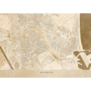 Mapa Sepia vintage map of Valencia, Blursbyai, (40 x 30 cm)
