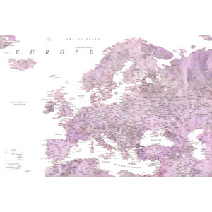 Mapa Detailed map of Europe in mauve watercolor, Blursbyai, (40 x 26.7 cm)