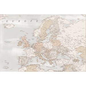 Mapa Detailed map of Europe in rustic style, Blursbyai, (40 x 26.7 cm)