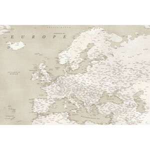 Mapa Sepia vintage detailed map of Europe, Blursbyai, (40 x 26.7 cm)