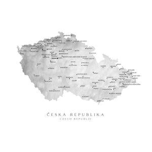 Mapa Česká republika (gray watercolor), Blursbyai, (40 x 26.7 cm)