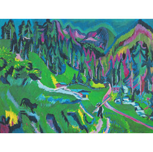Obrazová reprodukce Black Cat in a Mountain Landscape (Bright Trees and Hills) - Ernst Ludwig Kirchner, (40 x 30 cm)