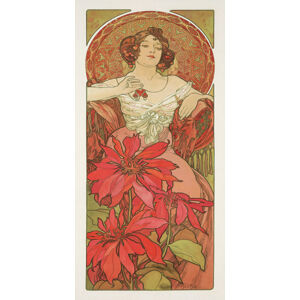 Obrazová reprodukce Ruby from The Precious Stones Series (Beautiful Distressed Art Nouveau Lady) - Alphonse / Alfons Mucha, (20 x 40 cm)