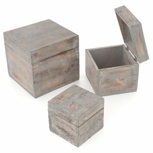 Dřevěné krabičky s víkem, sada 3 kusů, tmavě šedá