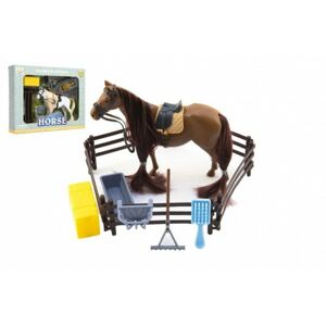 Kůň česací s doplňky a ohradou plast v krabici 28x22x5,5cm