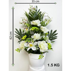Umělá květina - růže v květináči - bílá, 62 cm