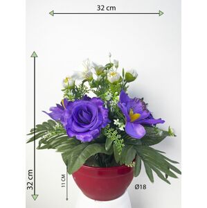 Dekorativní miska s umělou růží a orchidejí, modrá, 32 cm