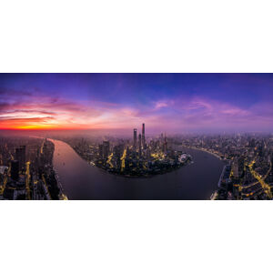 Umělecká fotografie The Morning Glow in Lujiazui Shanghai, Raymond Ren Rong, (50 x 23.3 cm)