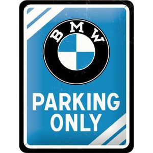 Plechová cedule BMW - Parking Only - Blue, (15 x 20 cm)