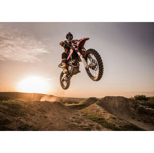 Umělecká fotografie Motocross rider performing high jump at sunset., skynesher, (40 x 30 cm)