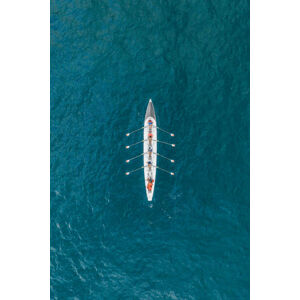 Umělecká fotografie Rowboat on the ocean as seen from above, France, Abstract Aerial Art, (26.7 x 40 cm)