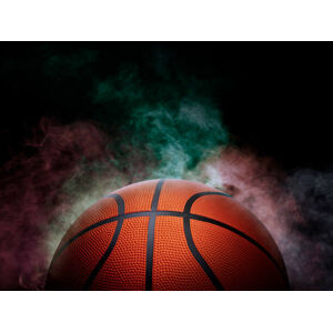 Umělecká fotografie basketball on the color smoke background, retouchman, (40 x 30 cm)