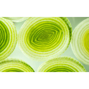 Umělecká fotografie Colorful green and yellow leek slices., tamjkelly, (40 x 24.6 cm)