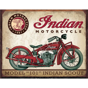 Plechová cedule INDIAN MOTORCYCLES - Scout Model 102, (40 x 31.5 cm)
