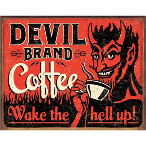 Plechová cedule Devil Brand Coffee, (40 x 31.5 cm)