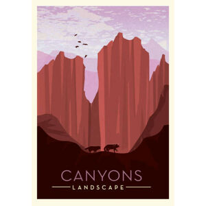 Ilustrace Canyon lands with cliff, wolves and, JDawnInk, (26.7 x 40 cm)