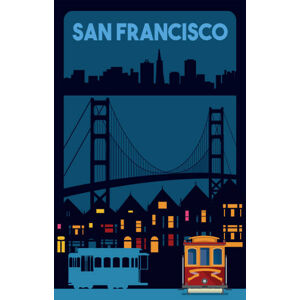 Ilustrace San Francisco, California, Golden Gate Poster, drmakkoy, (26.7 x 40 cm)