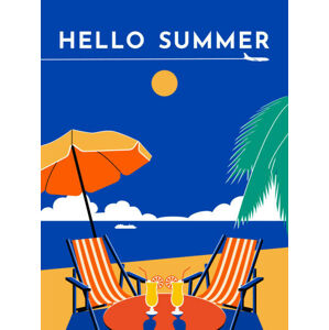 Ilustrace Hello Summer travel poster. Sunny day,, Rinat Khairitdinov, (30 x 40 cm)