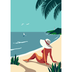 Ilustrace Relax on tropical seaside sand beach vector poster, Svetlana Aganina, (30 x 40 cm)