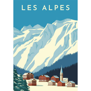 Ilustrace Alps travel retro poster, vintage banner., Rinat Khairitdinov, (26.7 x 40 cm)