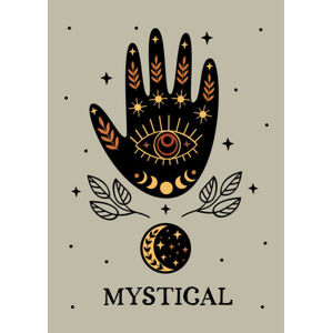 Ilustrace mystical poster with black hand, moon, eye, nataka, (30 x 40 cm)