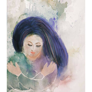 Ilustrace Self Hug - woman embracing herself, stellalevi, (35 x 40 cm)