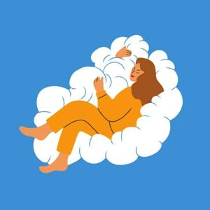 Ilustrace Woman sleeping on a cloud. Sweet, Sycomore, (40 x 40 cm)