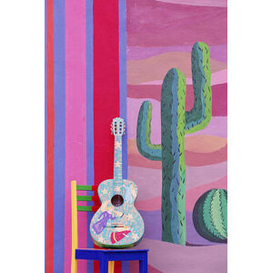 Umělecký tisk PAINTED GUITAR, CHAIR & WALL IN CANCUN, MEXICO, Grant Faint, (26.7 x 40 cm)