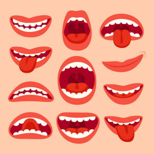 Umělecká fotografie Cartoon mouth elements collection. Show tongue,, Tetiana Lazunova, (40 x 40 cm)