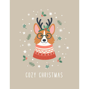 Ilustrace Cozy Christmas greeting card., Nadzeya_Dzivakova, (30 x 40 cm)