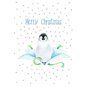 Ilustrace Christmas card with baby penguin, valentad, (30 x 40 cm)