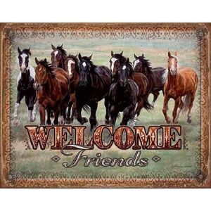 Plechová cedule WELCOME - HORSES - Friends, (40 x 31.5 cm)