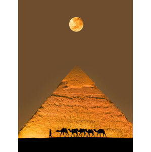 Umělecká fotografie Camel train and pyramid, Grant Faint, (30 x 40 cm)