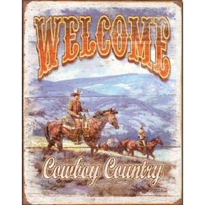 Plechová cedule WELCOME - Cowboy Country, (31.5 x 40 cm)