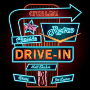 Umělecký tisk Classic Drive-In Theatre neon sign, JDawnInk, (40 x 40 cm)