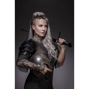 Umělecký tisk Sword wielding viking warrior blonde female, Lorado, (26.7 x 40 cm)