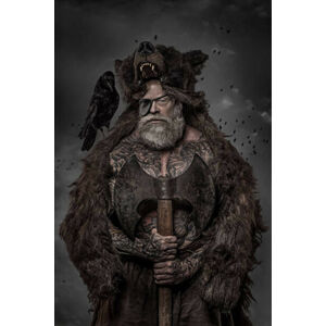 Umělecký tisk Viking warrior Odin man with crows, Lorado, (26.7 x 40 cm)