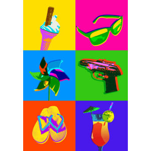 Umělecký tisk Summer Vacation Icons, smartboy10, (26.7 x 40 cm)