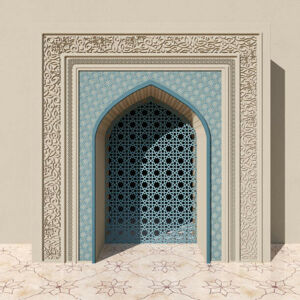 Umělecká fotografie Beige Mosque Arch With Blue Floral, dani3315, (40 x 40 cm)