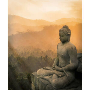 Umělecká fotografie Statue of Buddha at sunset, Borobudur,, ac productions, (35 x 40 cm)