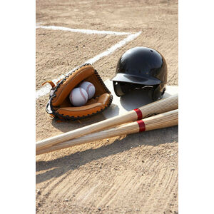 Umělecká fotografie Baseball glove, balls, bats and baseball, Thomas Northcut, (26.7 x 40 cm)