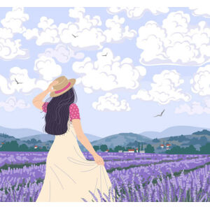 Ilustrace Young Woman Enjoys the lavender Field, Val_Iva, (40 x 35 cm)