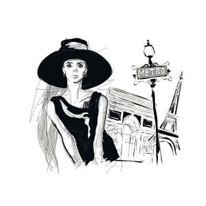 Ilustrace Fashion girl in sketch-style., Verlen4418, (40 x 30 cm)