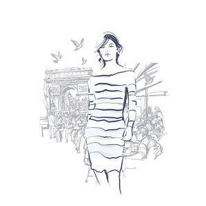 Ilustrace Woman walking at the Champs-Elysees, isaxar, (30 x 40 cm)